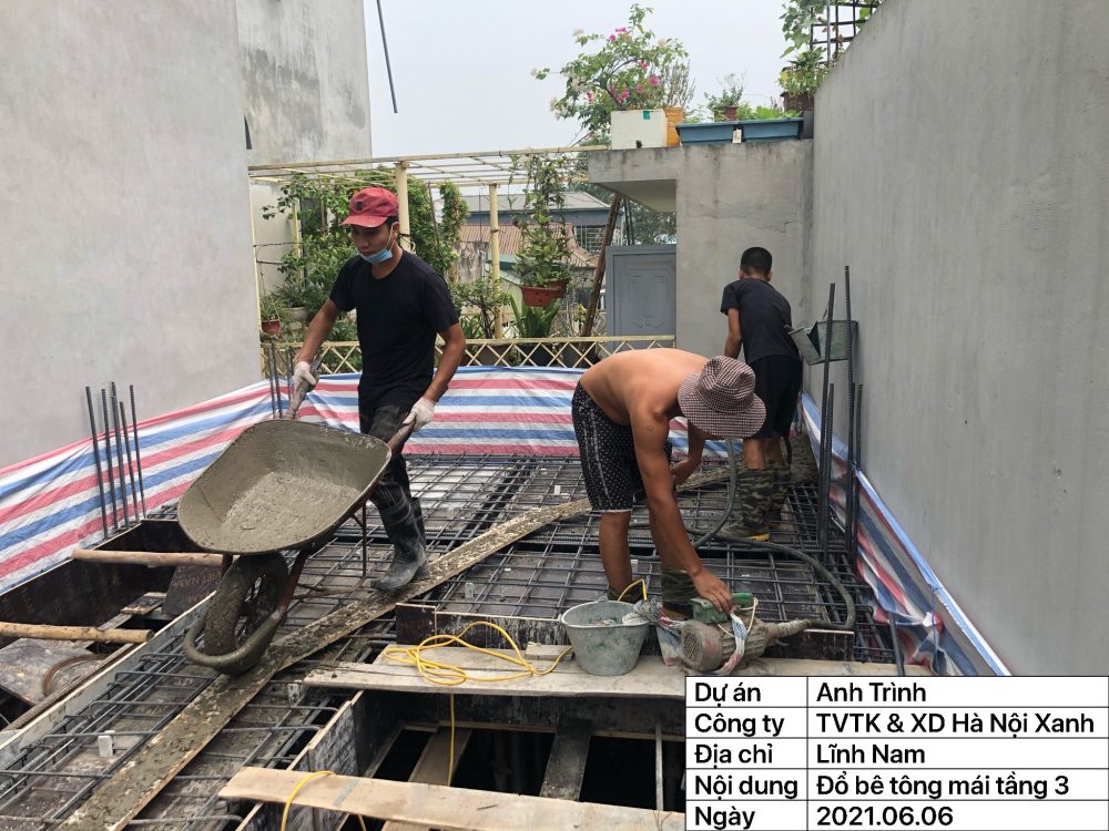 Thi công đổ bê tông mái tầng 3