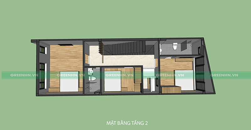 Dự án thiết kế nhà phố tại Gia Lâm - nhà anh Sơn 14 Mô hình thiết kế tầng 2 nhà anh Sơn