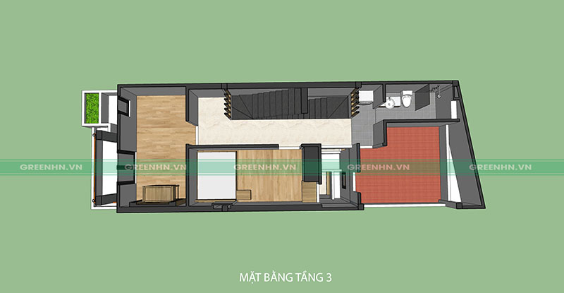 Dự án thiết kế nhà phố tại Gia Lâm - nhà anh Sơn 16 Mô hình thiết kế tầng 3 nhà anh Sơn