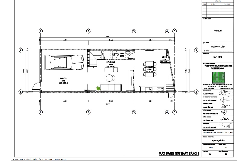 Dự án thiết kế nhà phố tại Gia Lâm - nhà anh Sơn 13 ảnh mặt bằng CAD tầng 1