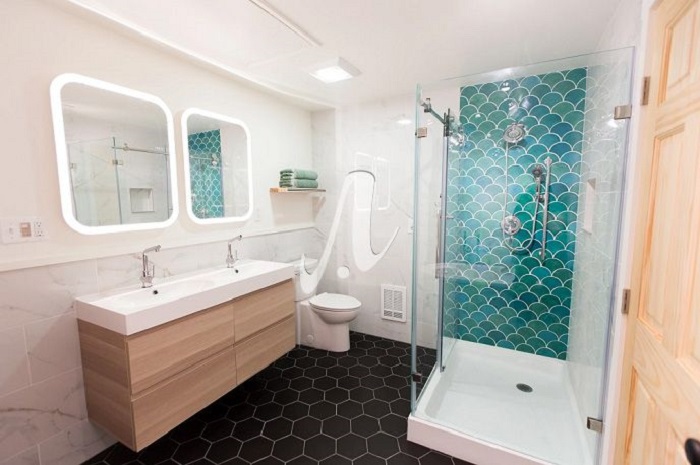 Gạch mosaic mang lại tính thẩm mỹ cao cho toàn bộ không gian nhà tắm