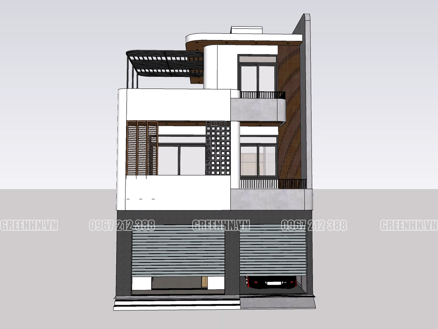Mẫu nhà hiện đại 3 tầng mặt tiền 6m (CĐT: Anh Huy - Thái Nguyên) ảnh 3d