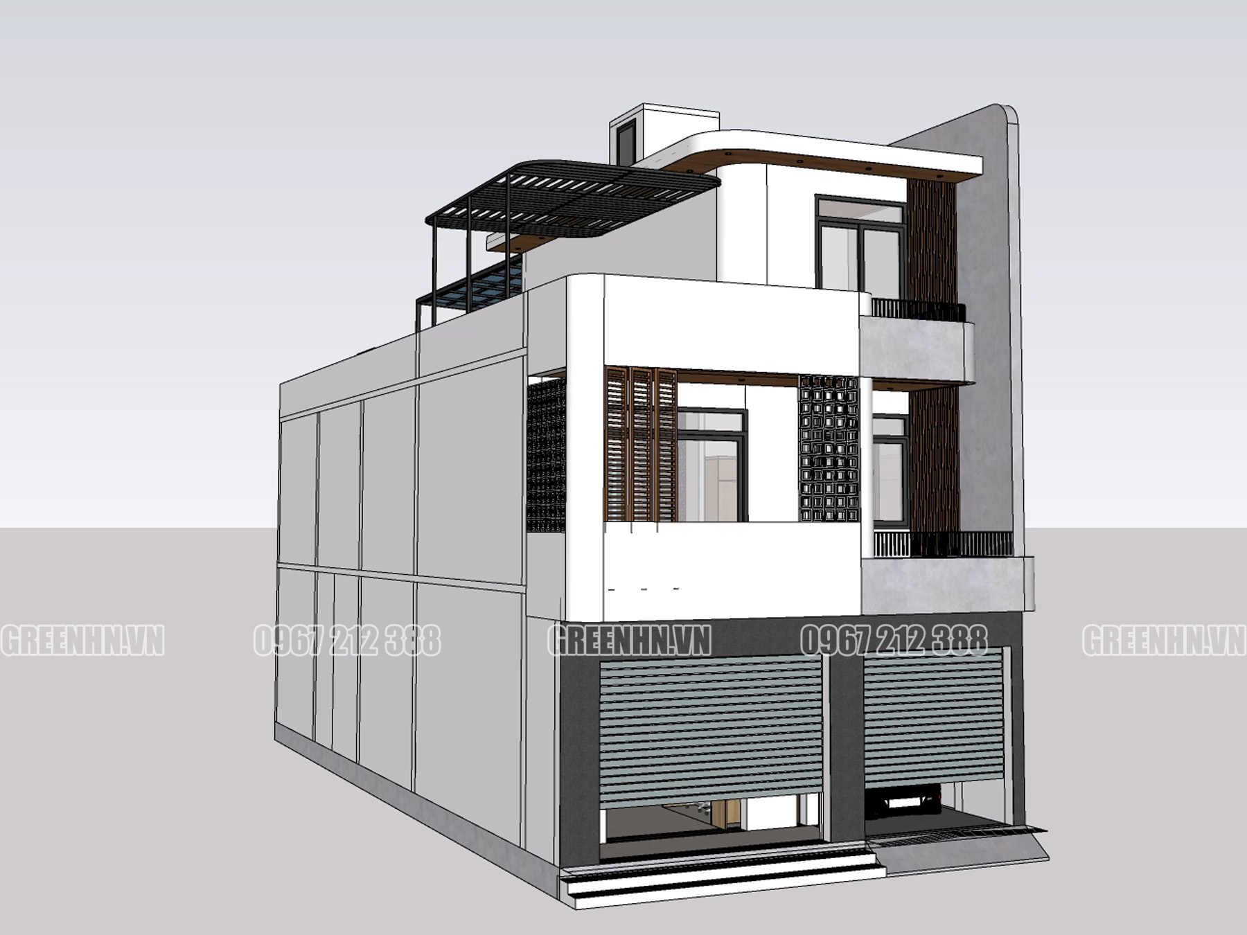 Mẫu nhà hiện đại 3 tầng mặt tiền 6m (CĐT: Anh Huy - Thái Nguyên) ảnh 3d