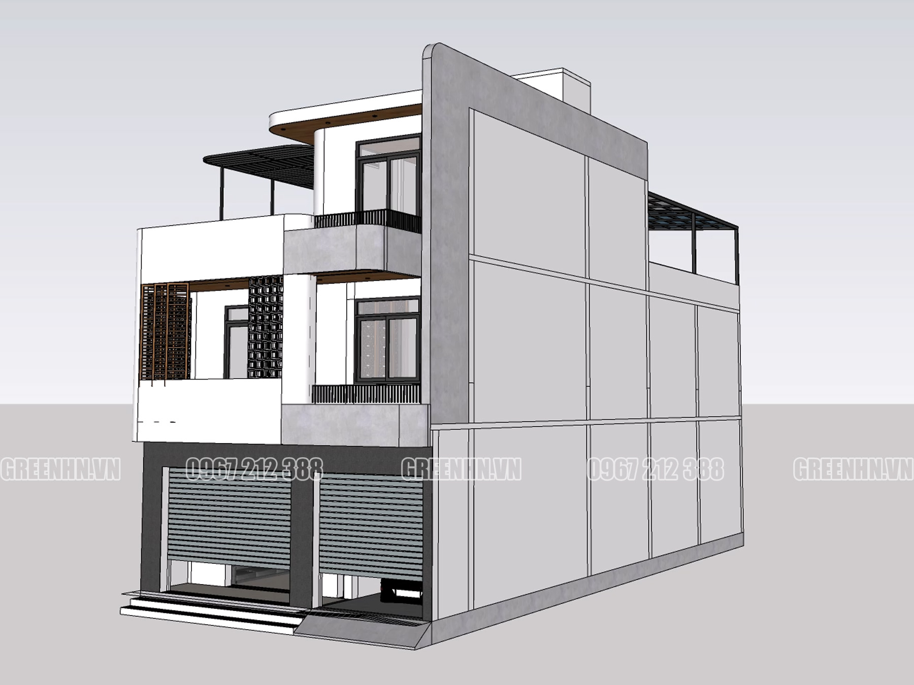 Mẫu nhà hiện đại 3 tầng mặt tiền 6m (CĐT: Anh Huy - Thái Nguyên) ảnh 3d
