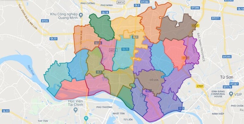 Bản đồ vị trí địa lý của huyện Đông Anh, Hà Nội