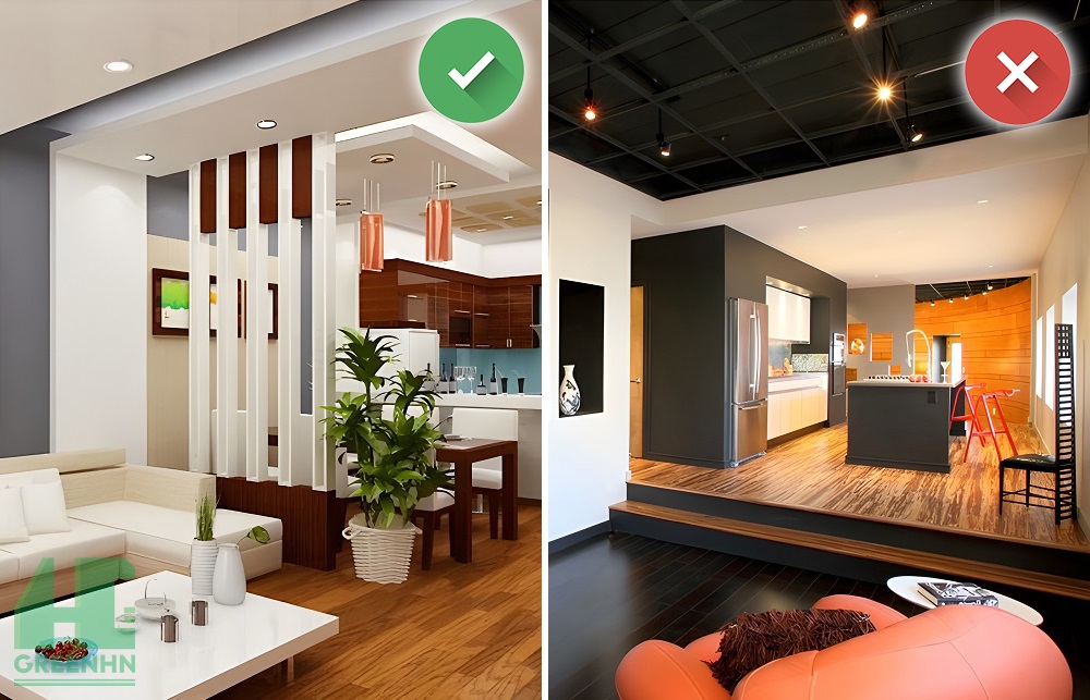 Không đặt nền nhà bếp cao hơn nền các phòng khác