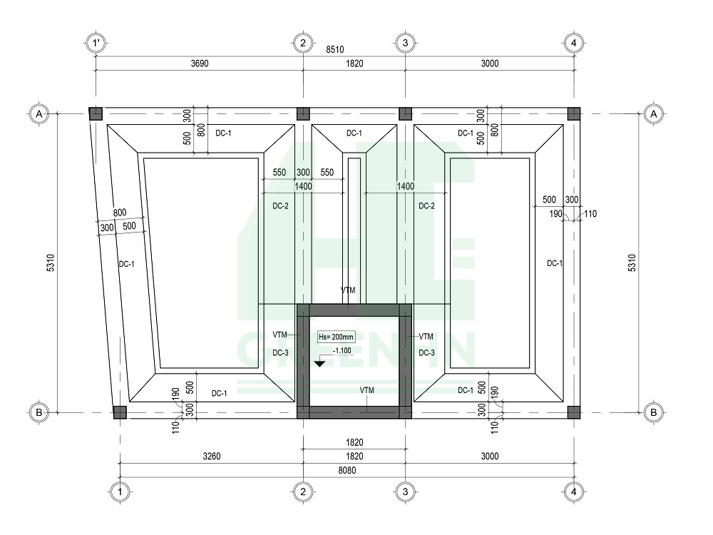 Bản vẽ mặt bằng móng nhà Anh Hùng - Tây Hồ