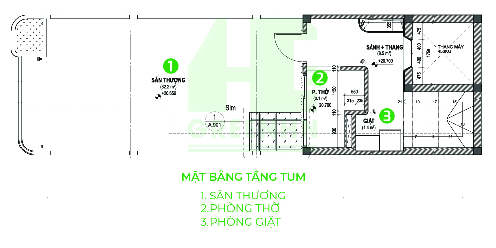 Mặt bằng tầng tum anh Nam - Dương Nội