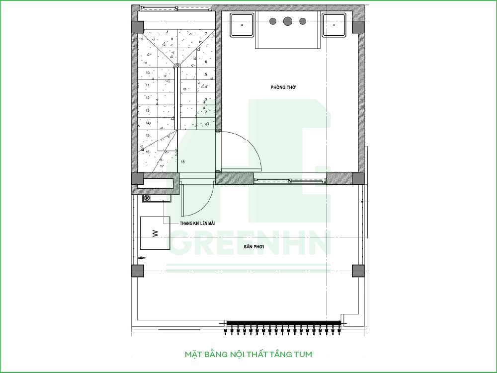 Mặt bằng công năng tầng tum nhà anh Hưng - Văn Cao