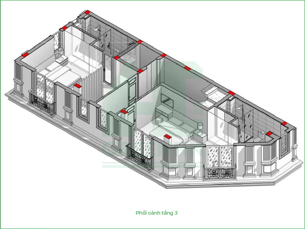 Phối cảnh tầng 3 anh Huy Hoài Đức