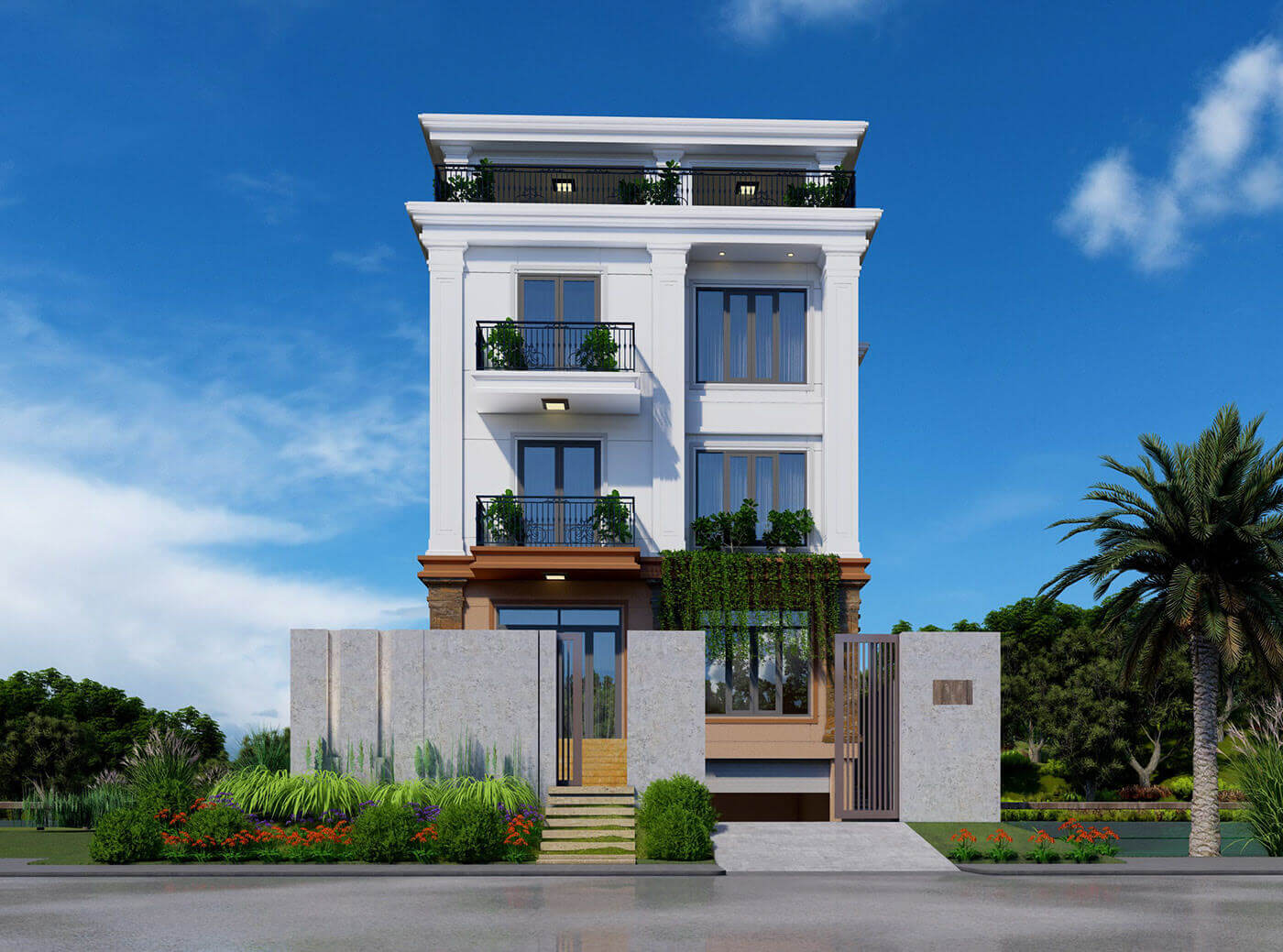 Nhà phố tân cổ có hầm