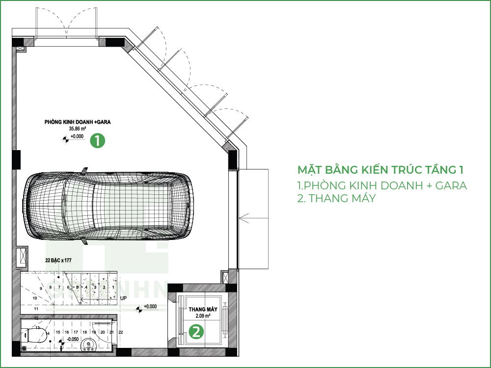 Mặt bằng kiến trúc tầng 1 anh Tiến Hải Dương