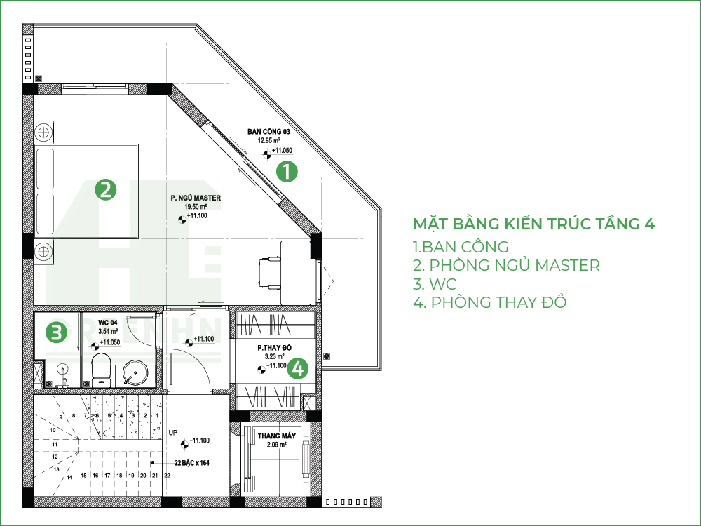Mặt bằng kiến trúc tầng 4 anh Tiến Hải Dương