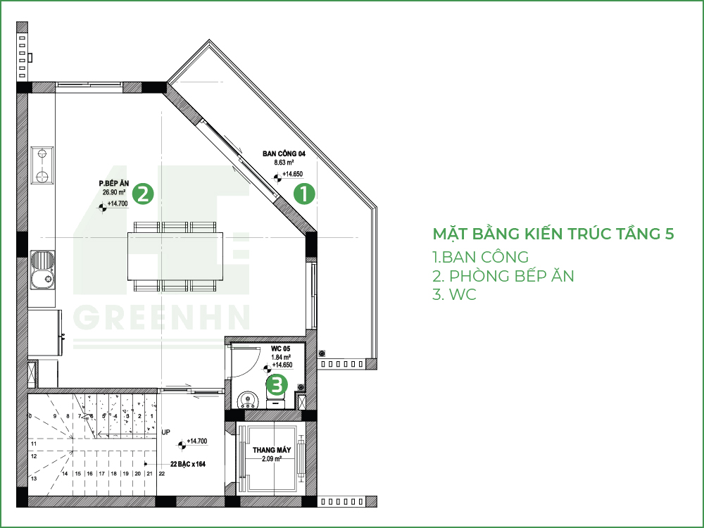 Mặt bằng kiến trúc tầng 5 anh Tiến Hải Dương