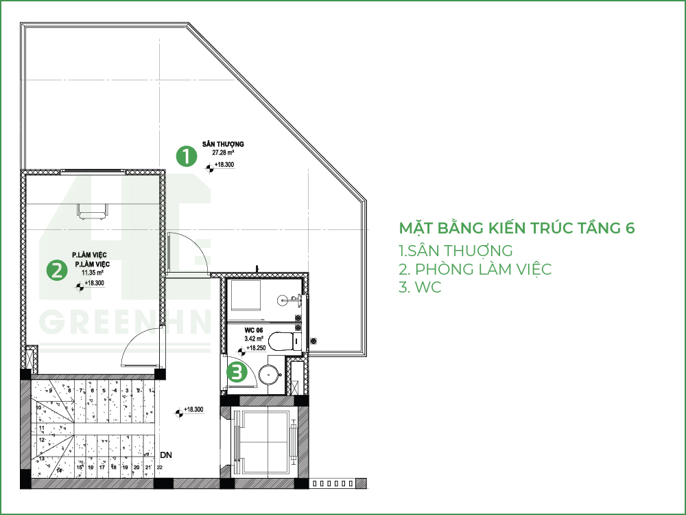 Mặt bằng kiến trúc tầng 6 anh Tiến Hải Dương