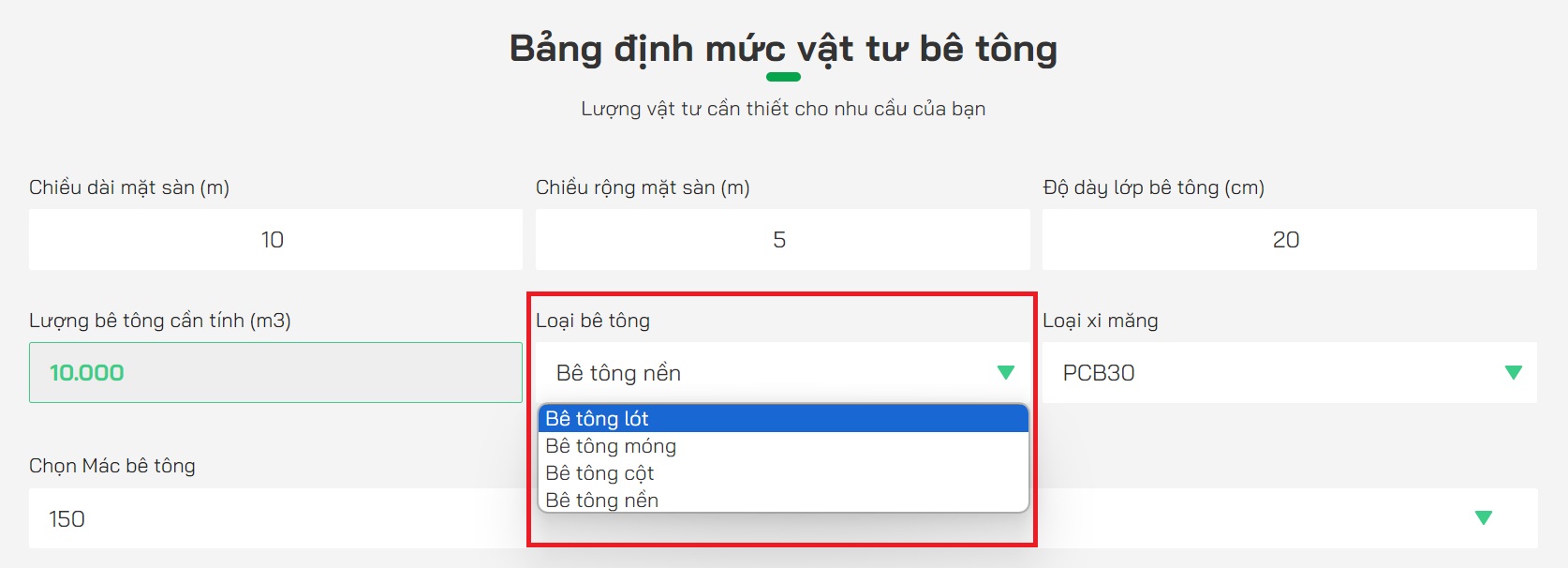 Chọn loại bê tông
