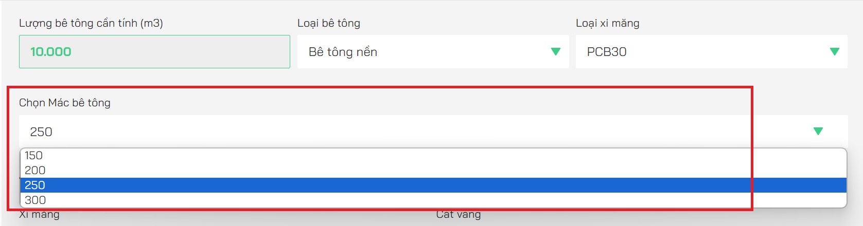 Chọn mác bê tông