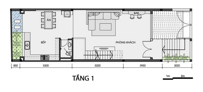 Bản vẽ nhà mặt tiền 5m có tầng hầm 1