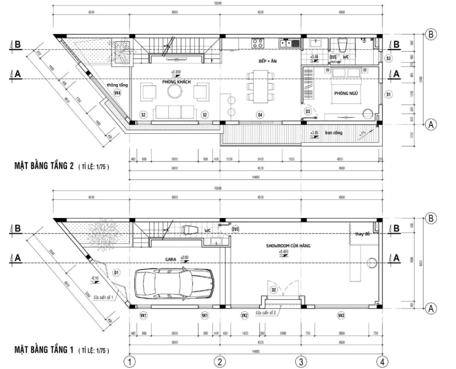 Bản vẽ thiết kế nhà vát góc