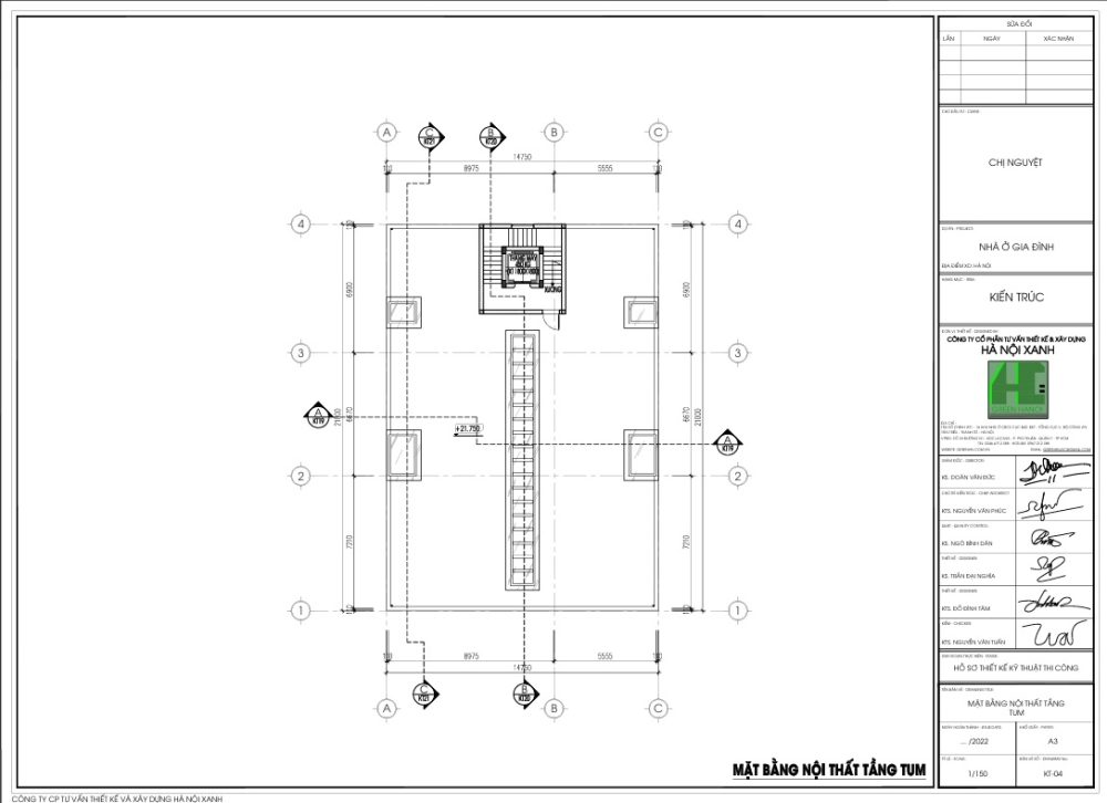 Mặt bằng tầng tum thiết kế căn hộ cho thuê 5 tầng