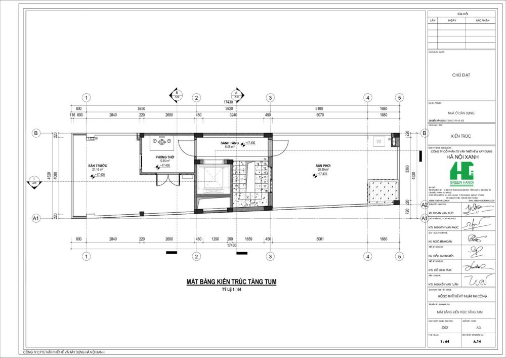 Mặt bằng kiến trúc tầng tum công trình chung cư mini cho thuê
