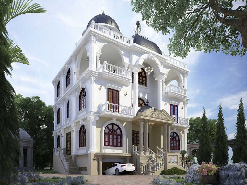 Nhà 5 tầng gam màu sáng