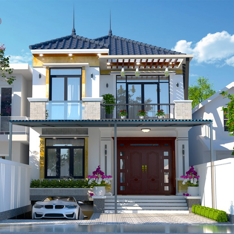 Phối cảnh 3D nhà mái Nhật có hầm chìm
