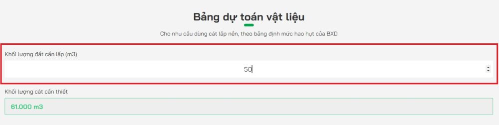 Công cụ dự toán cát lấp nền