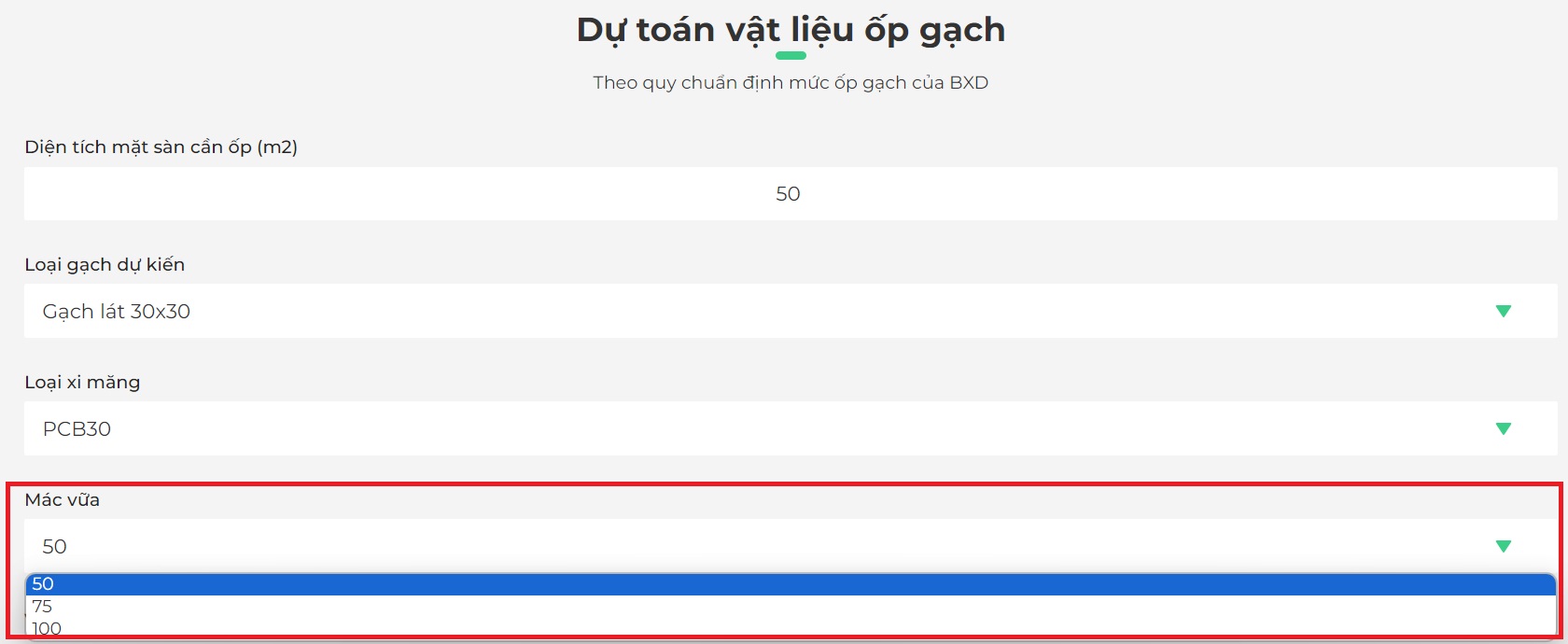 Mác vữa ốp tường