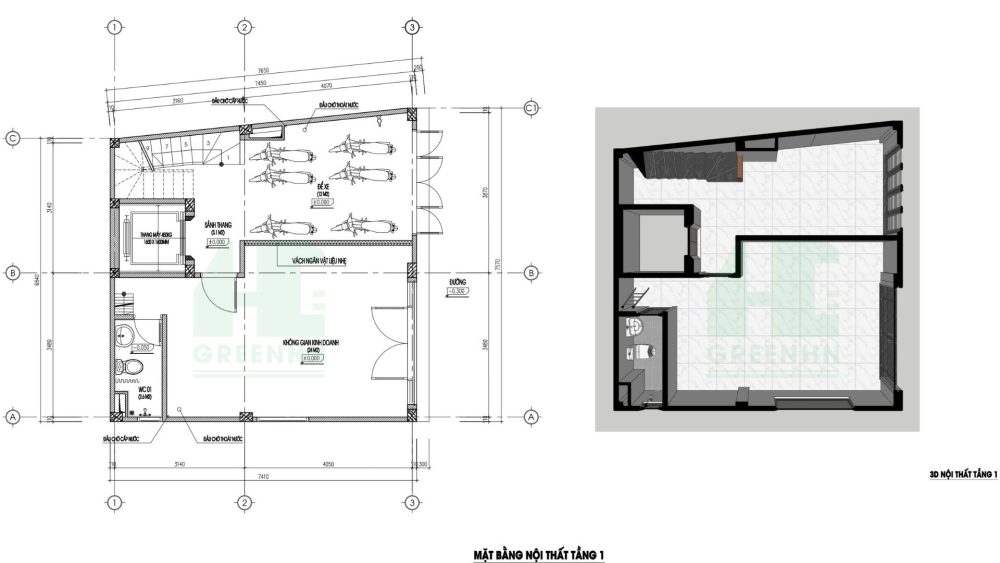 Bản vẽ chi tiết thiết kế chung cư mini 4 tầng 50m2 - Tầng 1