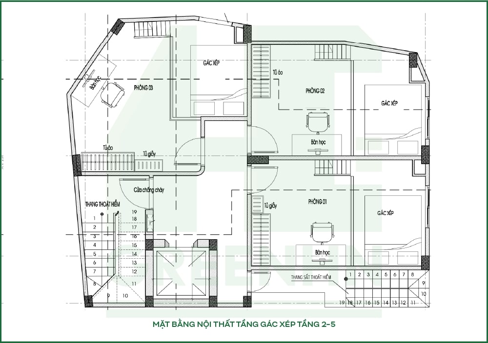 Mặt bằng gác xép tầng 2-5 anh Tùng - Trường Chinh