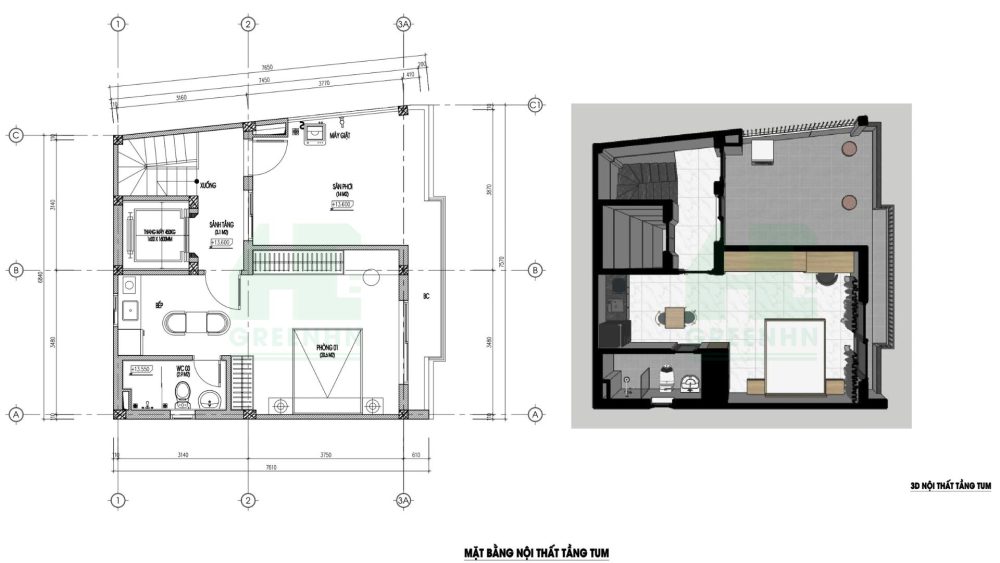 Mặt bằng nội thất tầng 4 - nơi gia chủ sinh hoạt
