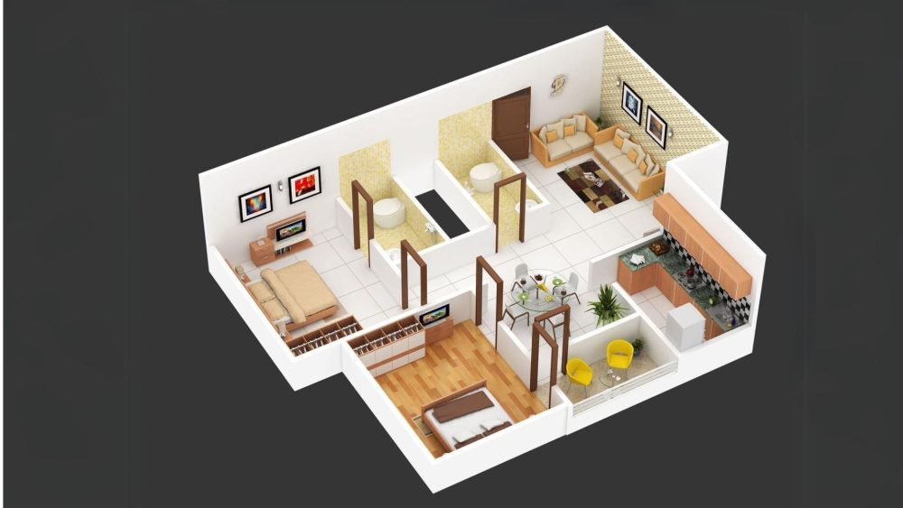 Thiết kế nội thất căn hộ chung cư 50m2 2 phòng ngủ