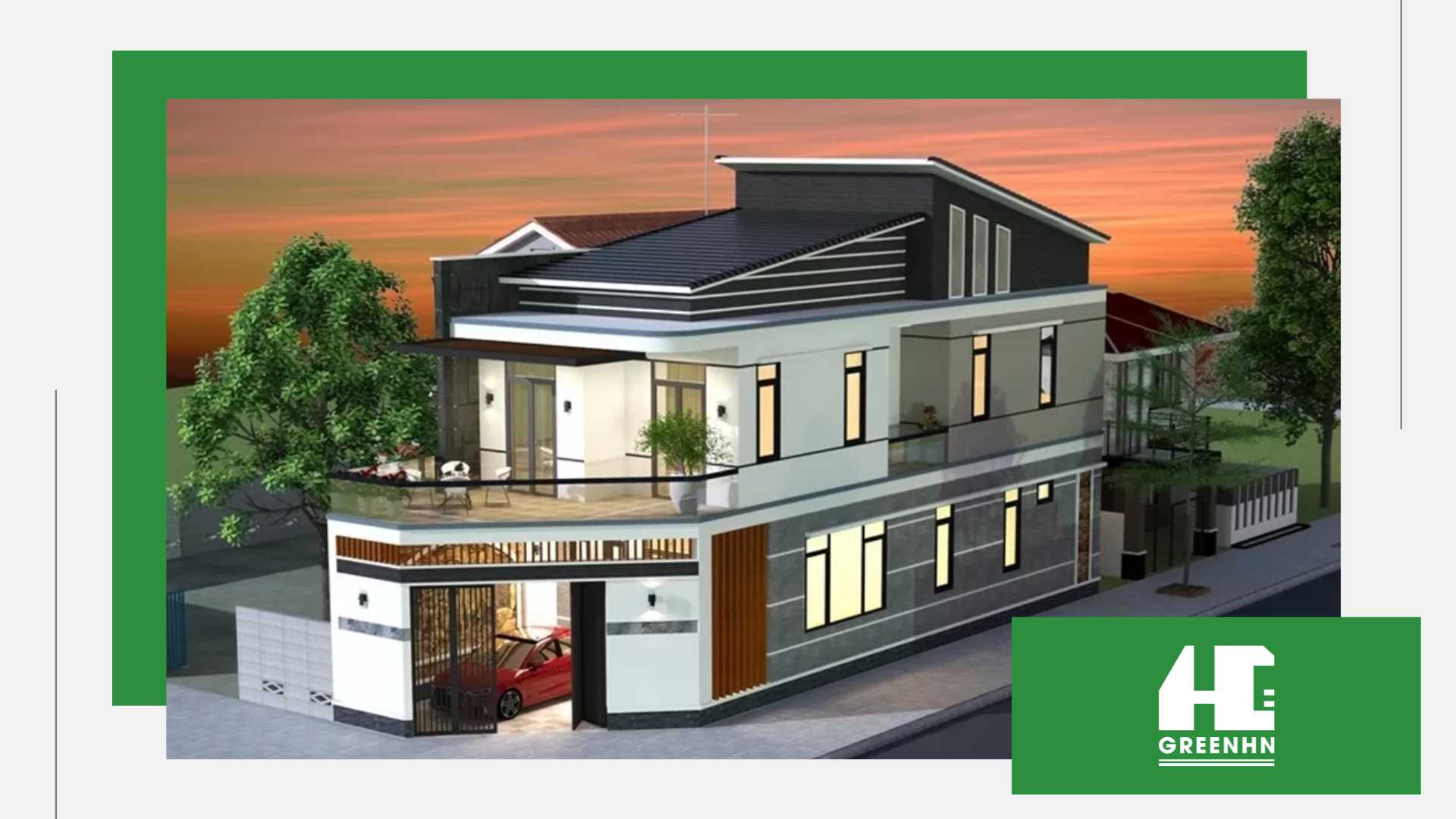 Nhà 2 tầng trên đất hình thang