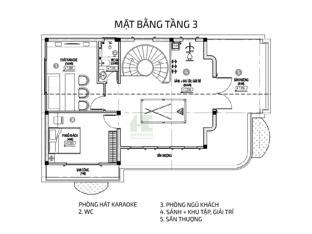 Mặt bằng công năng tầng 3 biệt thự tân cổ anh Lộc Hưng Yên