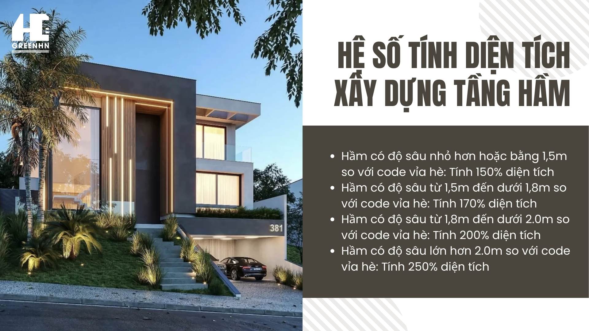 Hệ số tính diện tích xây dựng giúp tính chi phí xây hầm nhà chính xác