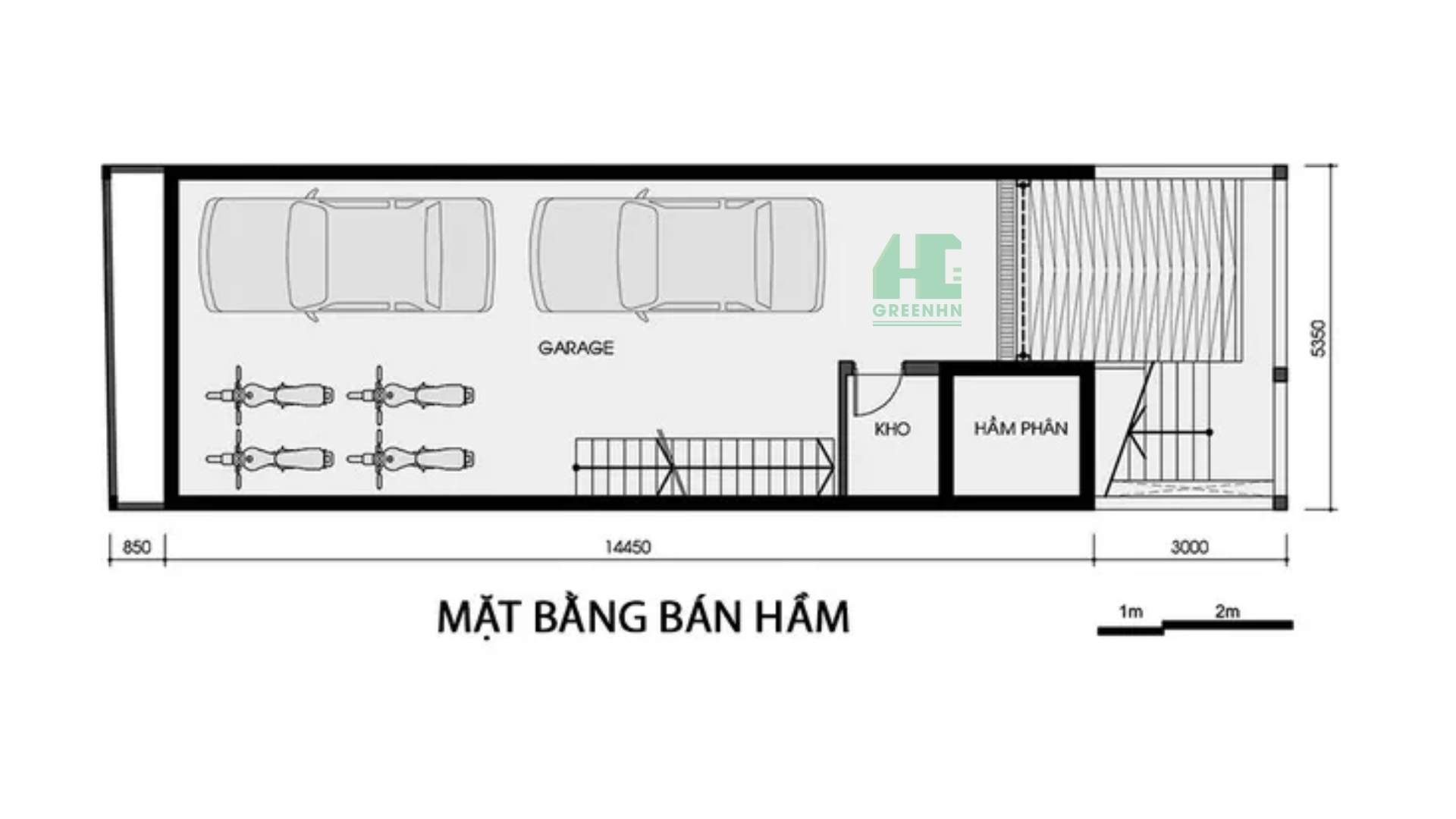 Bản vẽ mặt bằng bán hầm giúp tính chi phí xây hầm nhà