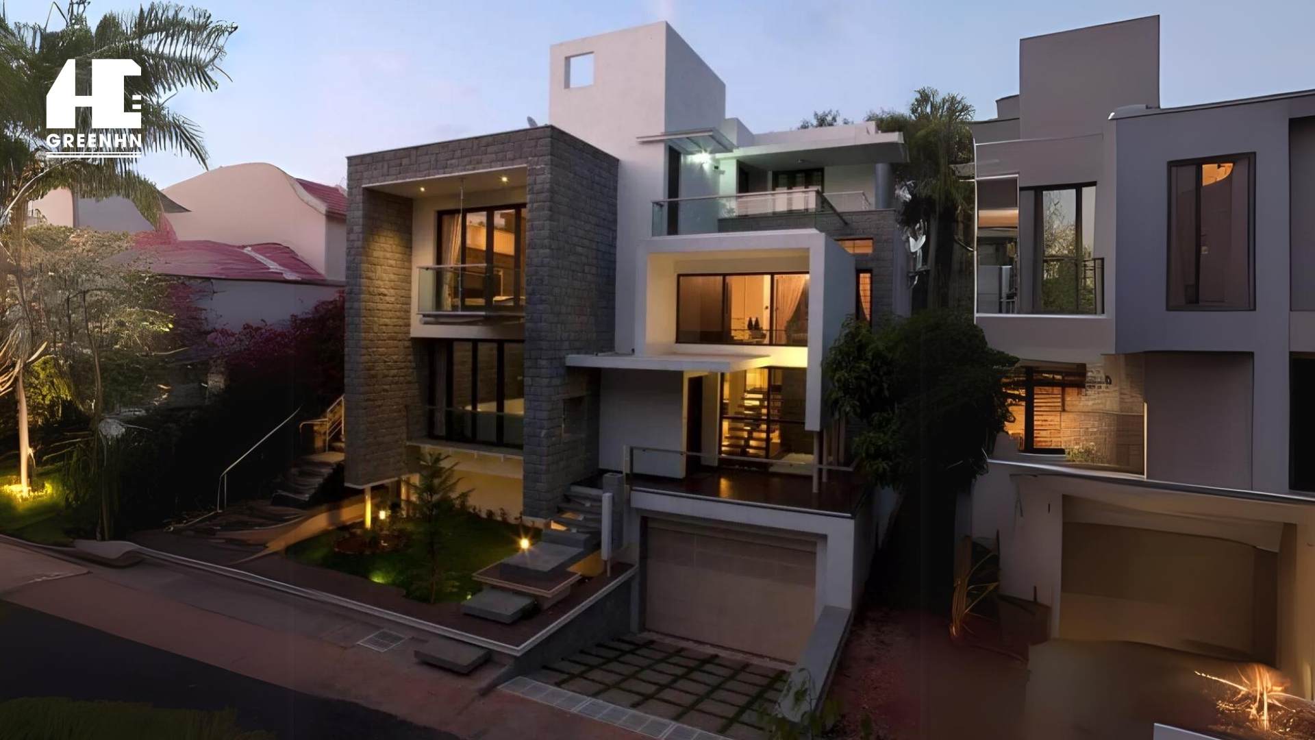 Mẫu nhà vuông có tầng hầm hiện đại