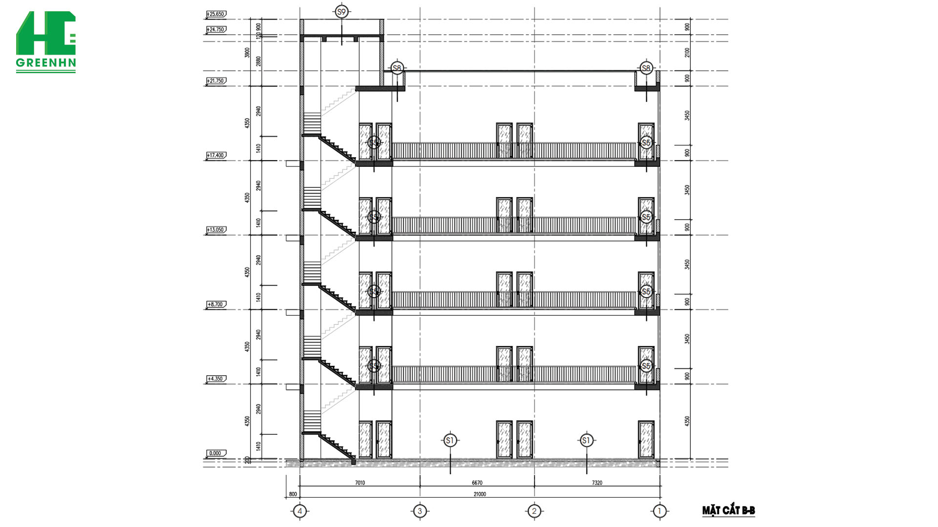 Mặt cắt thiết kế nhà cho thuê