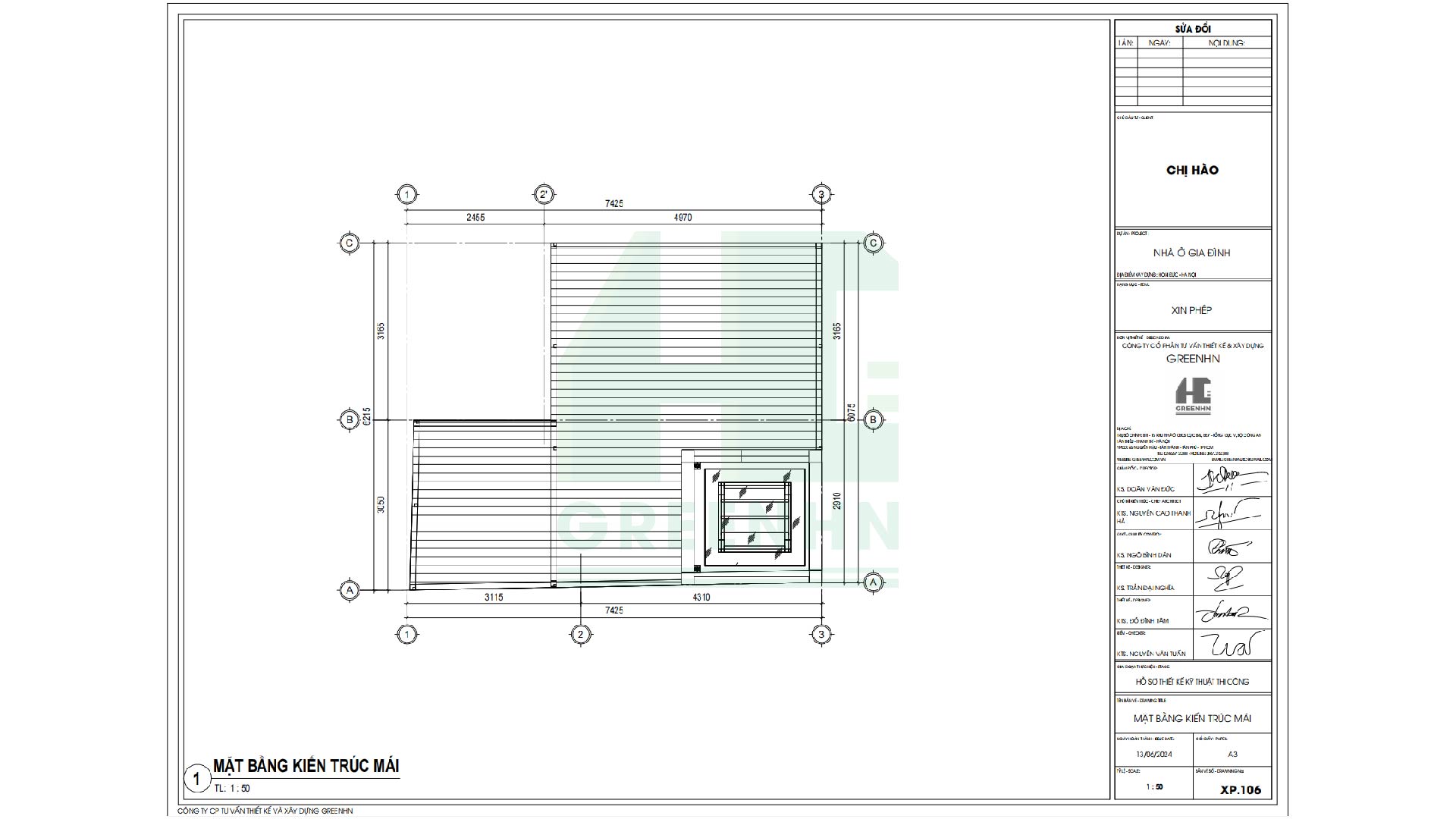Bản vẽ xin phép xây dựng phần mặt bằng kiến trúc mái