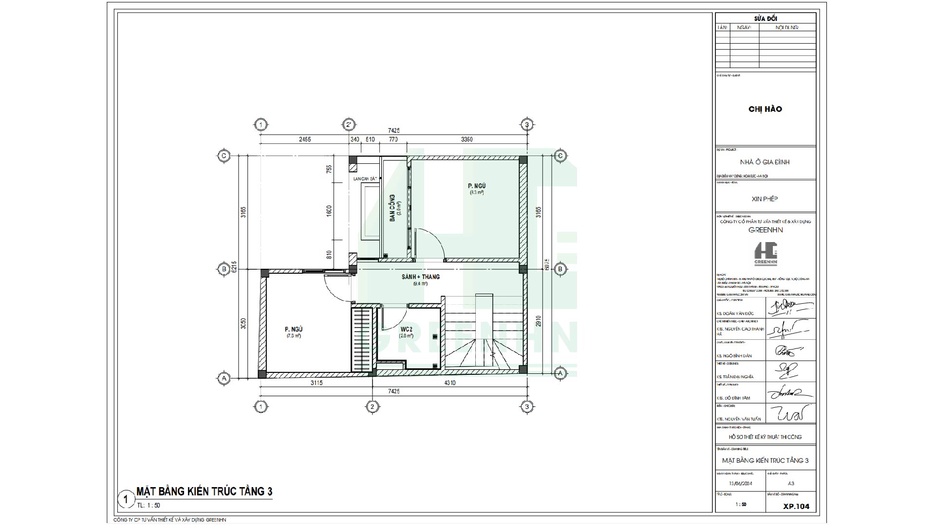 Bản vẽ xin phép xây dựng phần mặt bằng kiến trúc tầng 3