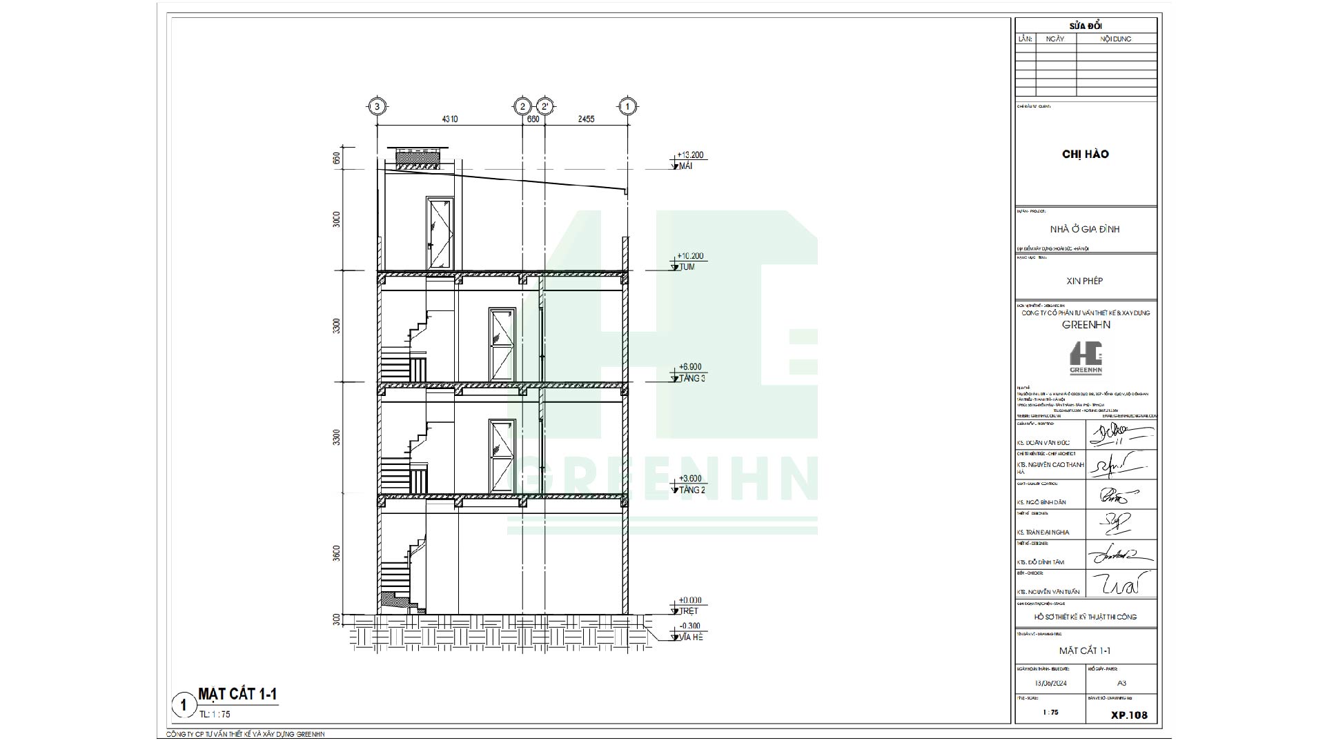 Bản vẽ xin phép xây dựng phần bản vẽ mặt cắt