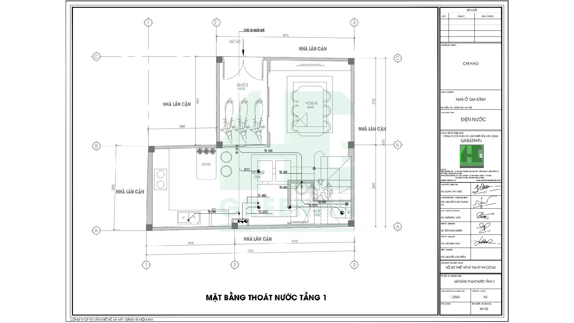 Bản vẽ xin phép xây dựng phần mặt bằng thoát nước tầng 1