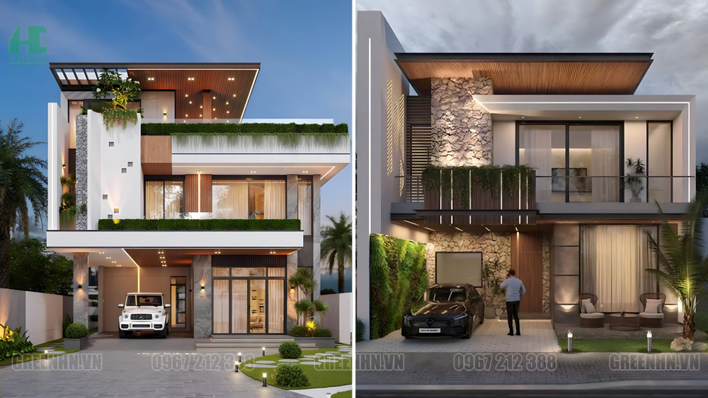 Thiết kế nhà 2 tầng 1 hầm nổi tiện nghi