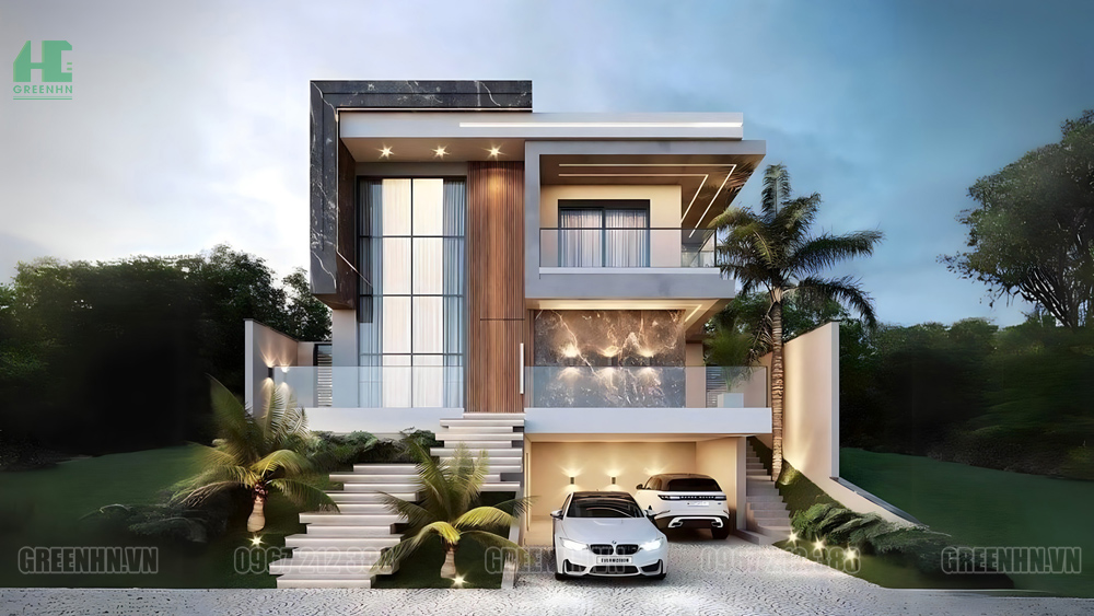 Mẫu nhà 2 tầng 1 hầm nổi