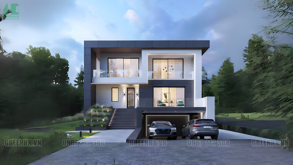 Thiết kế nhà 2 tầng mái bằng có hầm
