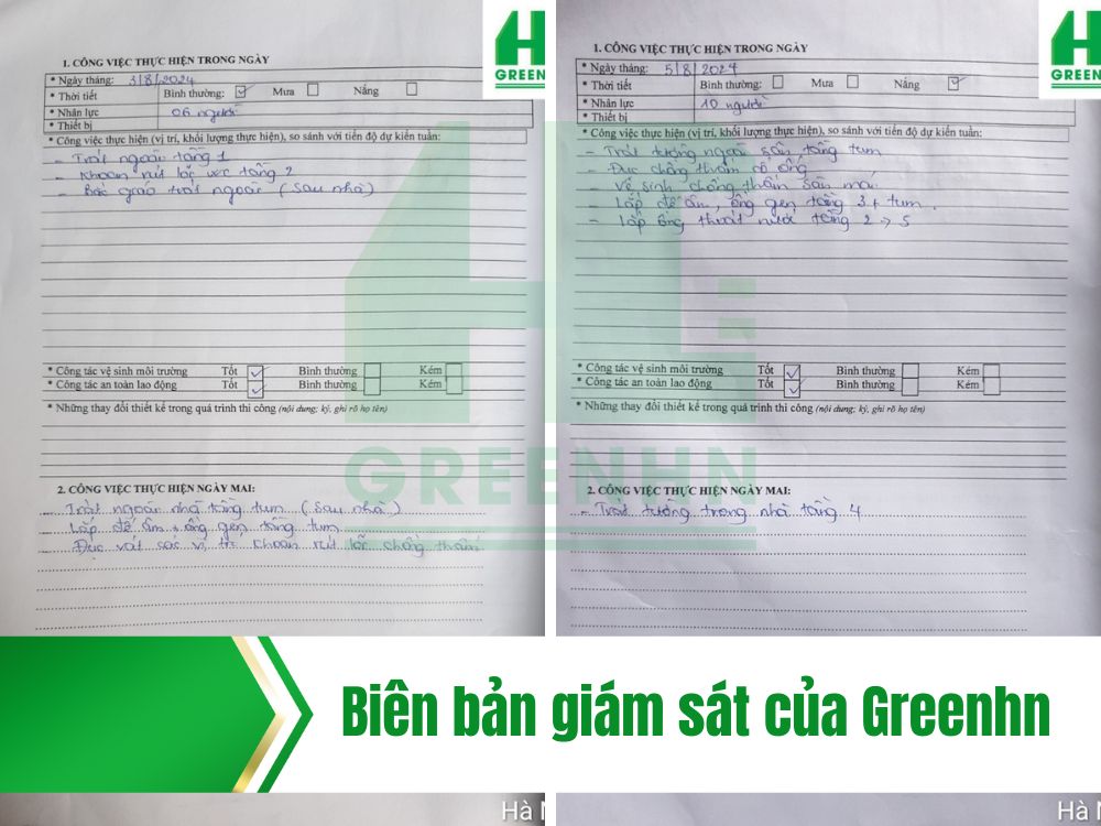 Biên bản giám sát xây dựng của GreenHN