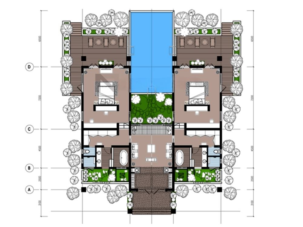 Mặt bằng biệt thự có hồ bơi chi tiết