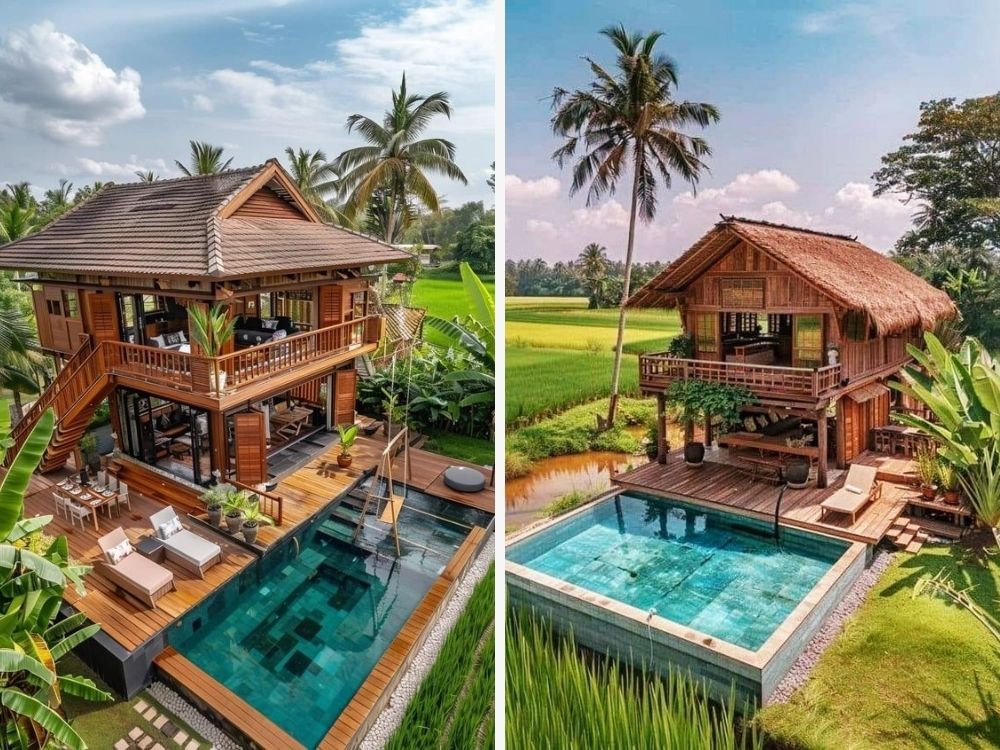 Mẫu biệt thự mini với hồ bơi và sân vườn rộng rãi, không gian mở kết hợp thiên nhiên