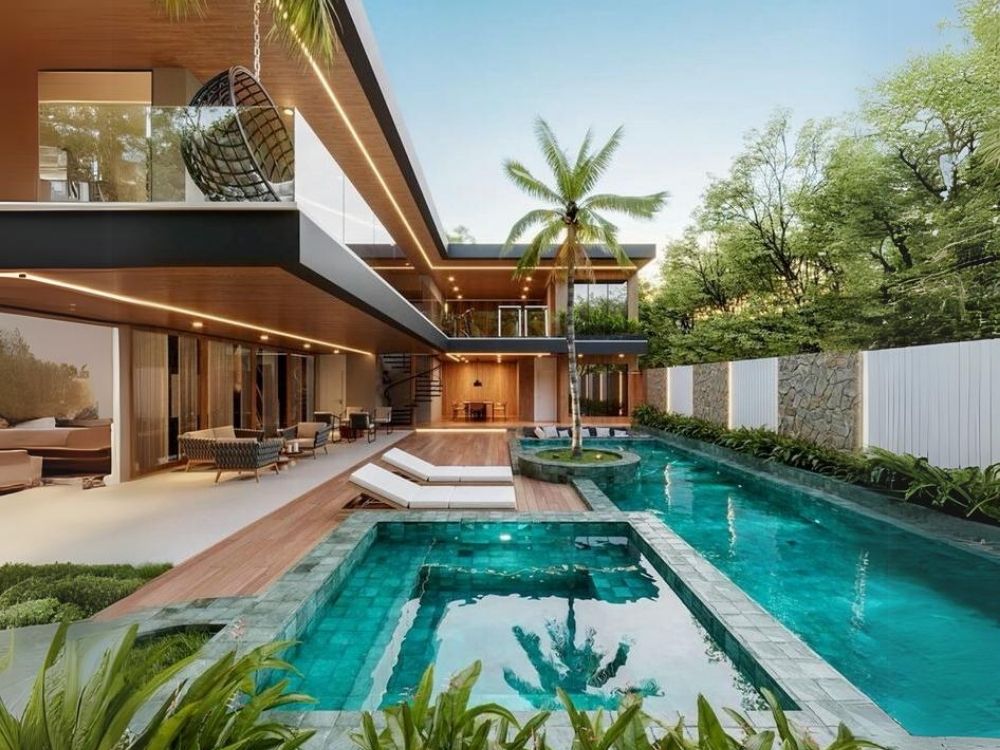 Thiết kế biệt thự vườn có hồ bơi cạnh bên hông nhà